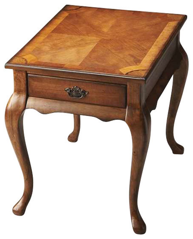 Medium Brown Solid and Manufactured Wood End Table with Drawer