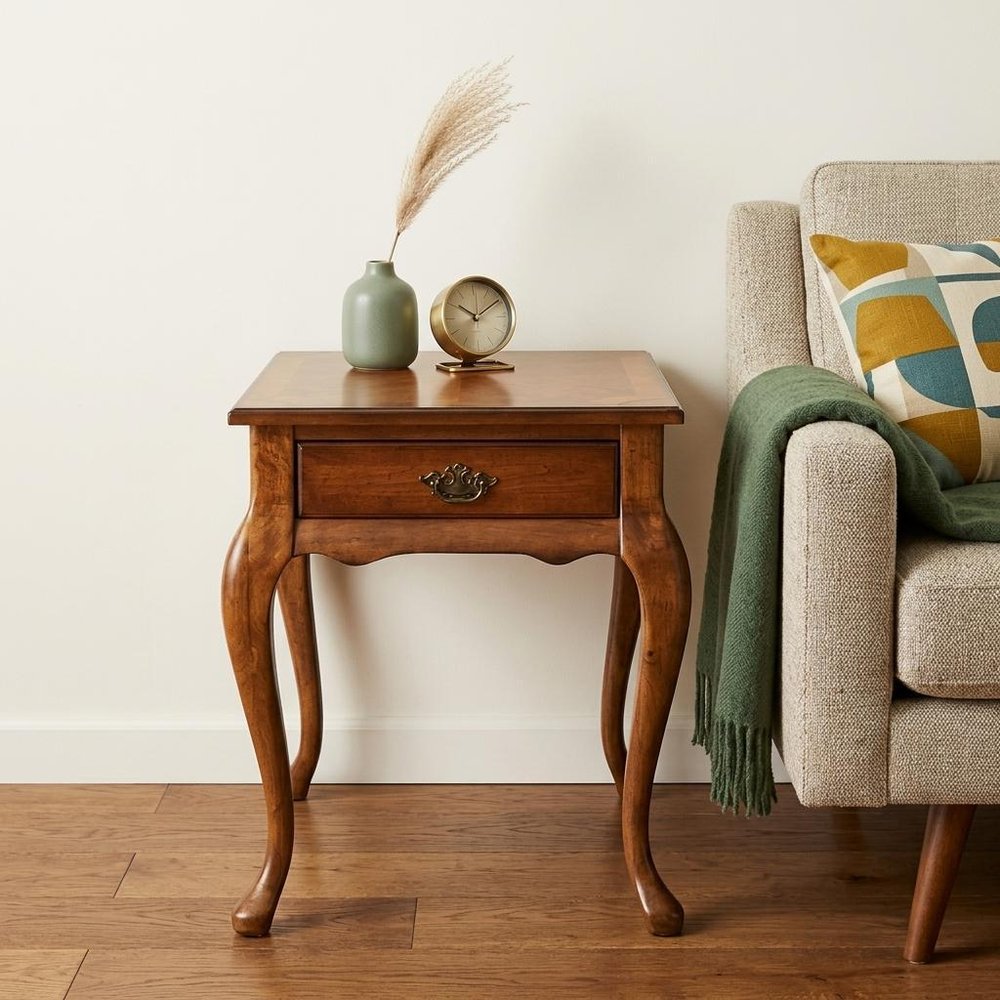 Medium Brown Solid and Manufactured Wood End Table with Drawer