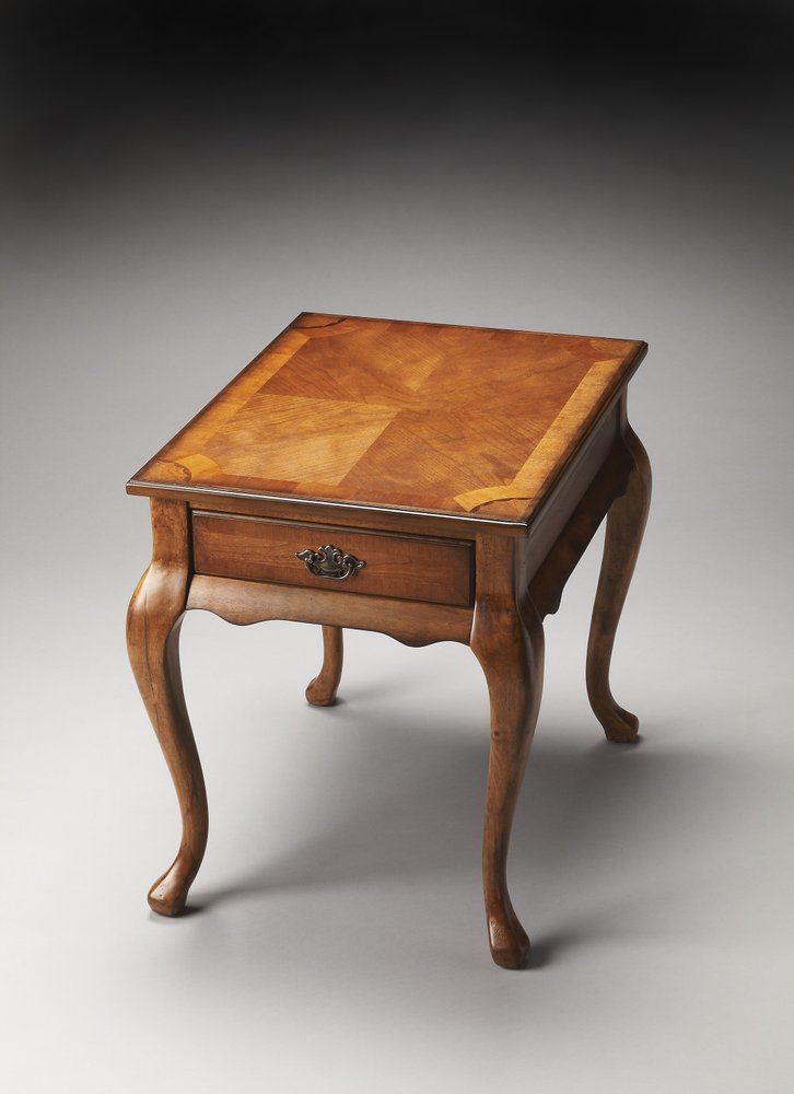 Medium Brown Solid and Manufactured Wood End Table with Drawer