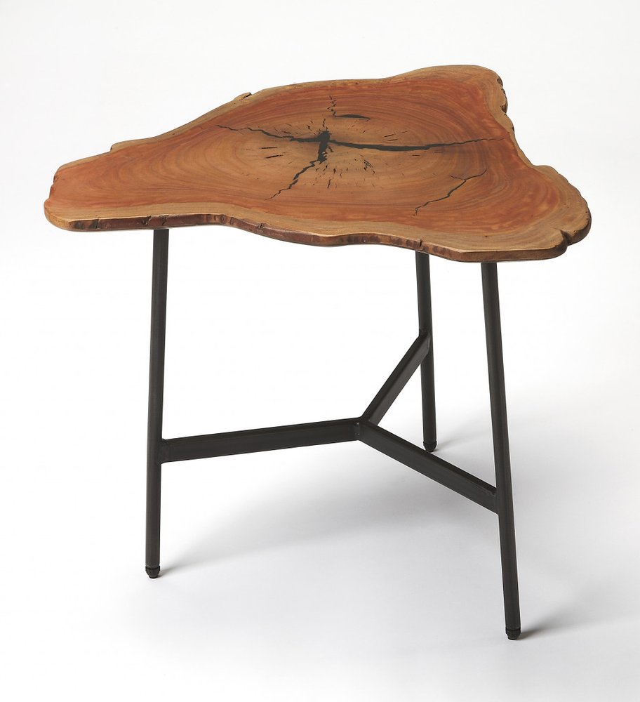 Black and Natural Brown Solid Wood Free Form End Table - 19-inch
