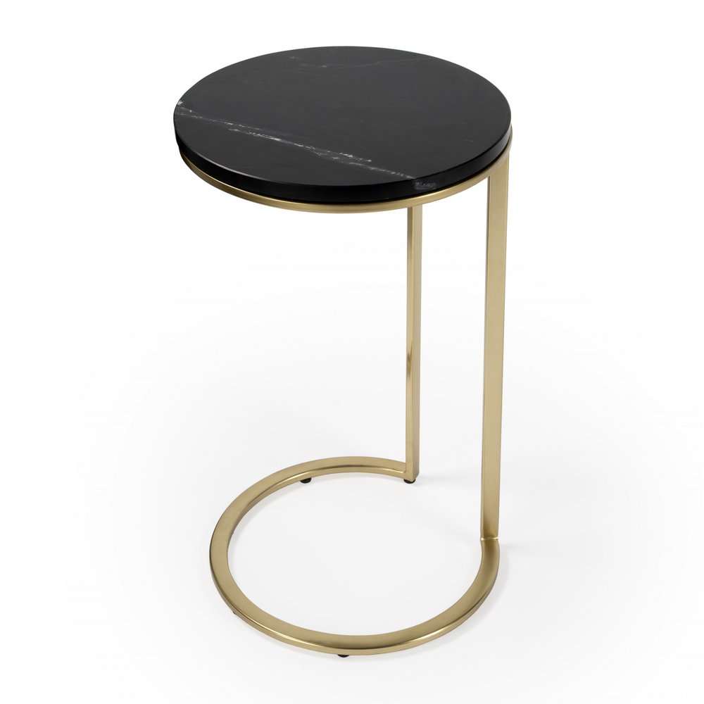 Black Marble Round End Table - 28-inch