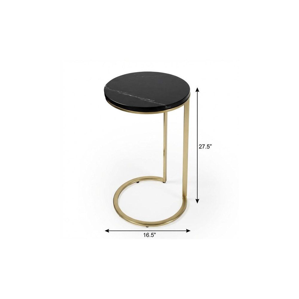Black Marble Round End Table - 28-inch