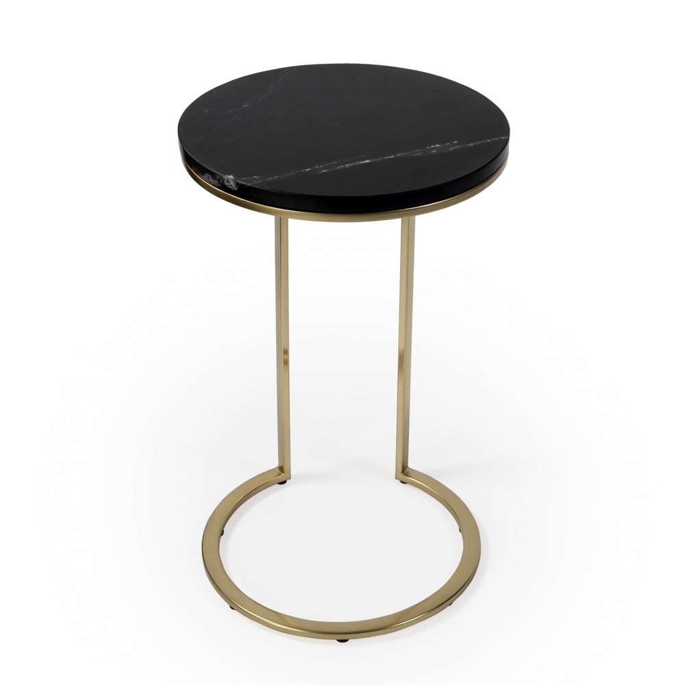 Black Marble Round End Table - 28-inch