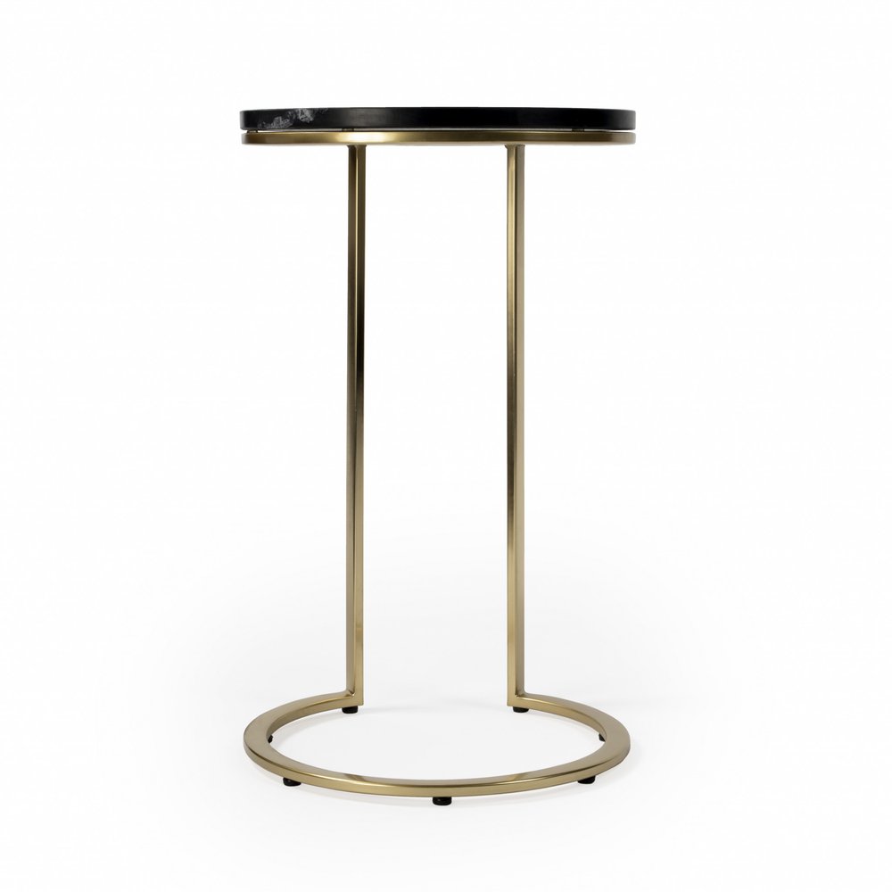 Black Marble Round End Table - 28-inch