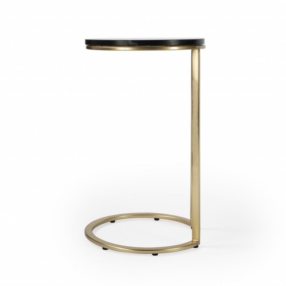 Black Marble Round End Table - 28-inch