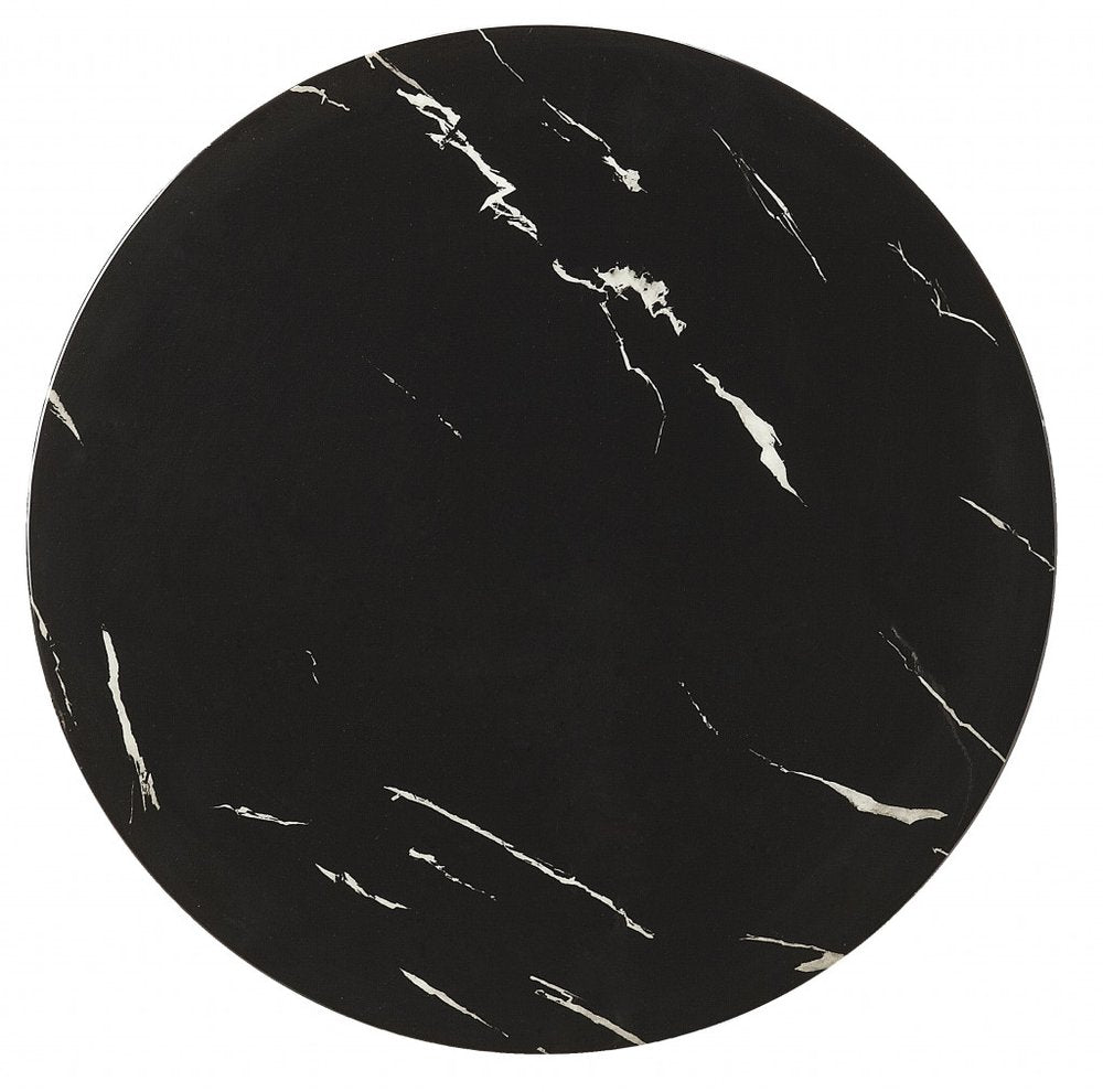 Black Marble Round End Table - 28-inch