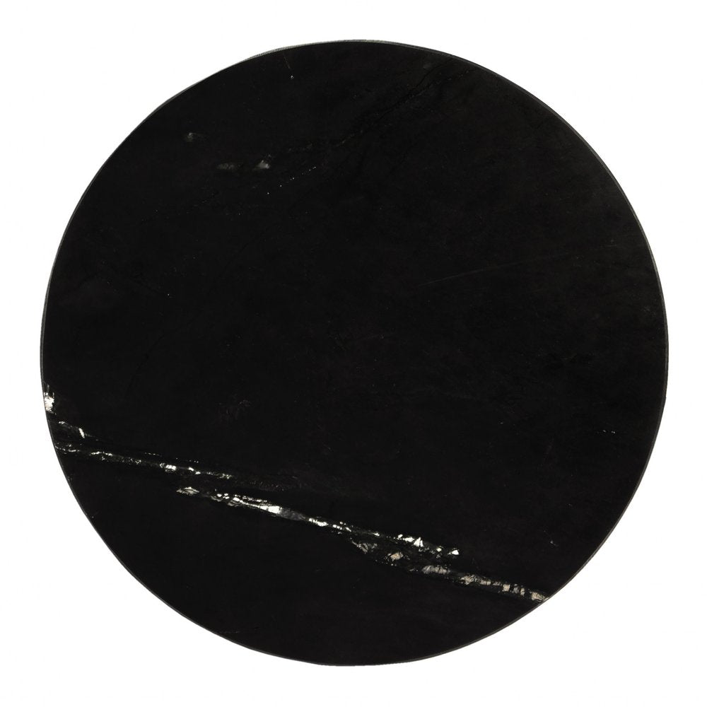 Black Marble Round End Table - 28-inch