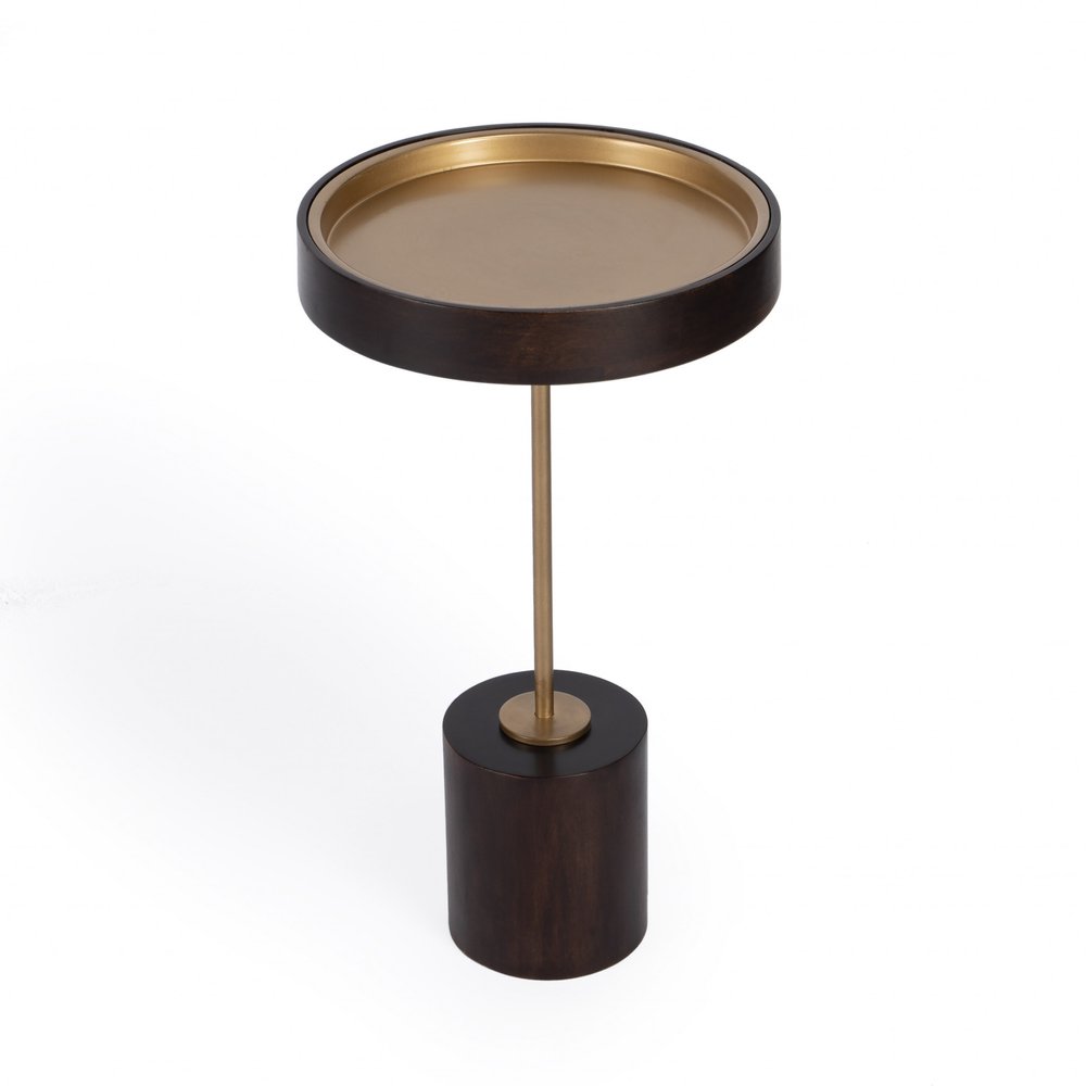 Black and Rosegold Solid Wood Round End Table - 22-inch