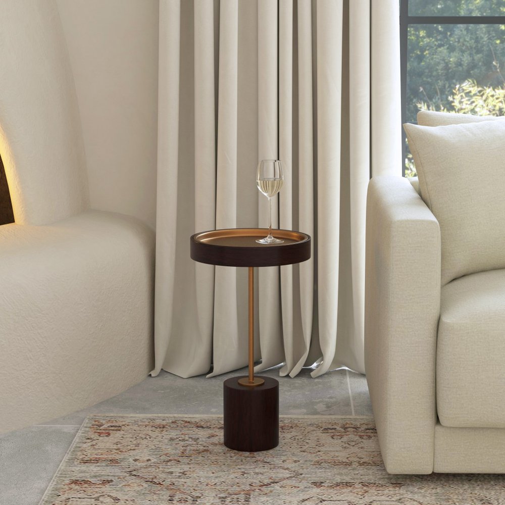 Black and Rosegold Solid Wood Round End Table - 22-inch