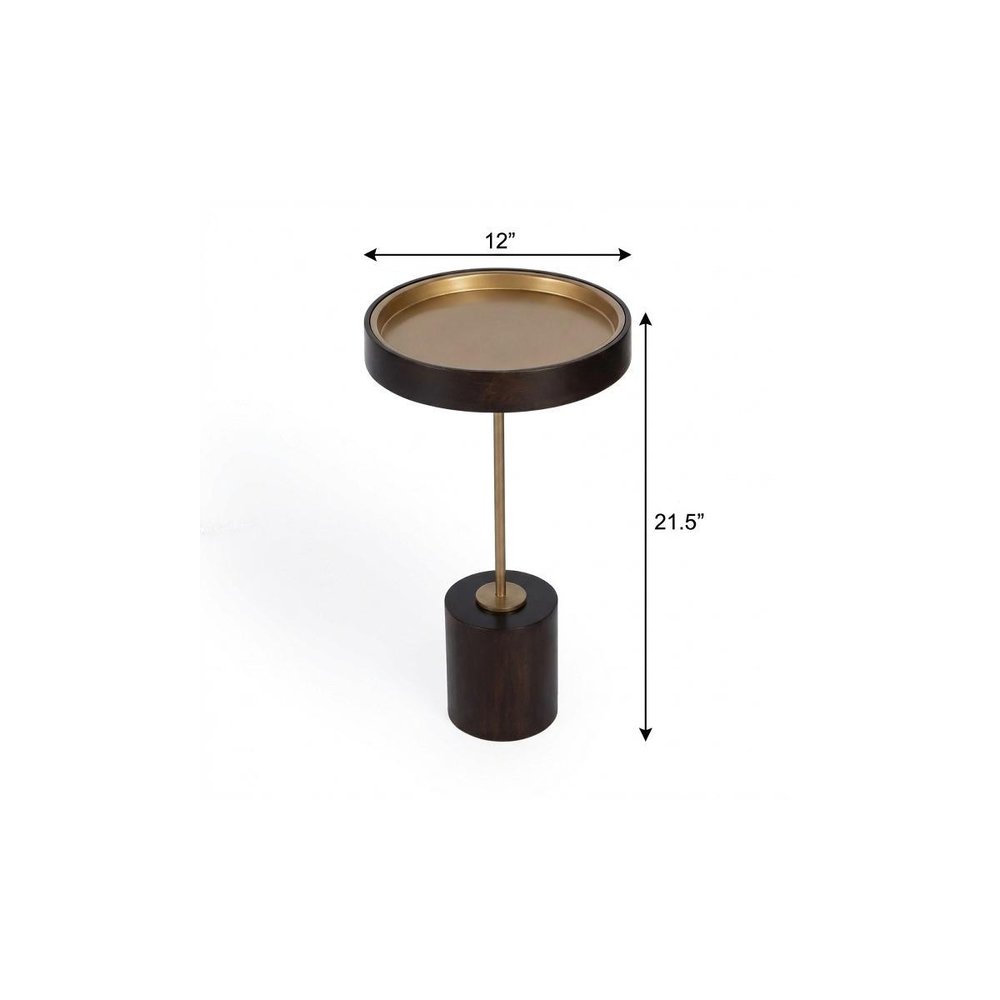 Black and Rosegold Solid Wood Round End Table - 22-inch