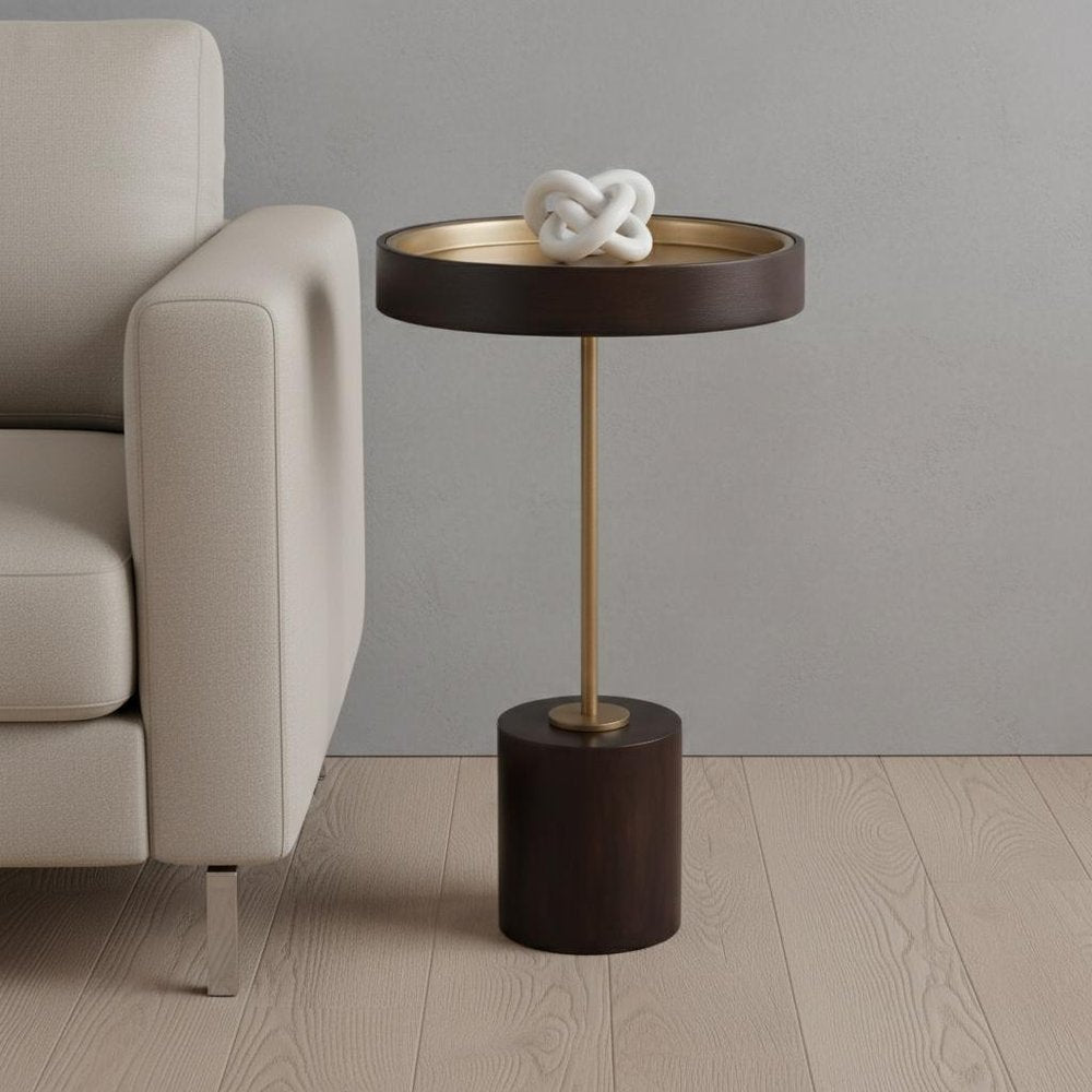 Black and Rosegold Solid Wood Round End Table - 22-inch