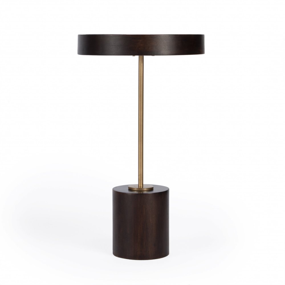 Black and Rosegold Solid Wood Round End Table - 22-inch