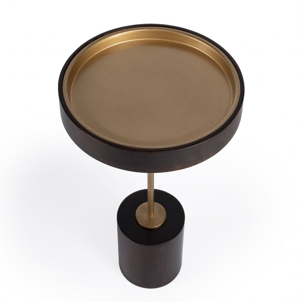 Black and Rosegold Solid Wood Round End Table - 22-inch