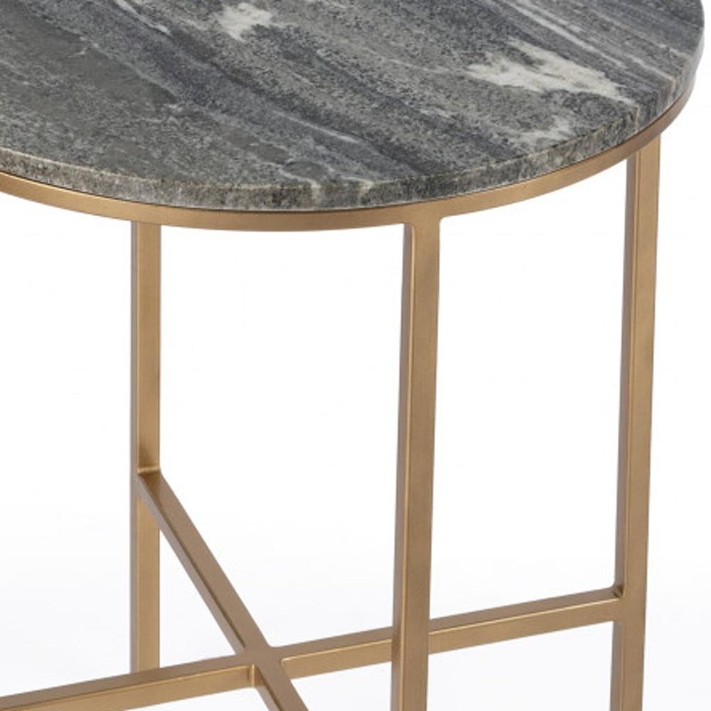 Brass and Gray Marble Round End Table - 23-inch