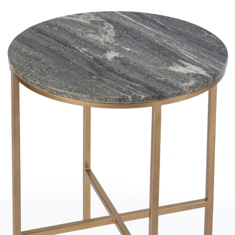 Brass and Gray Marble Round End Table - 23-inch