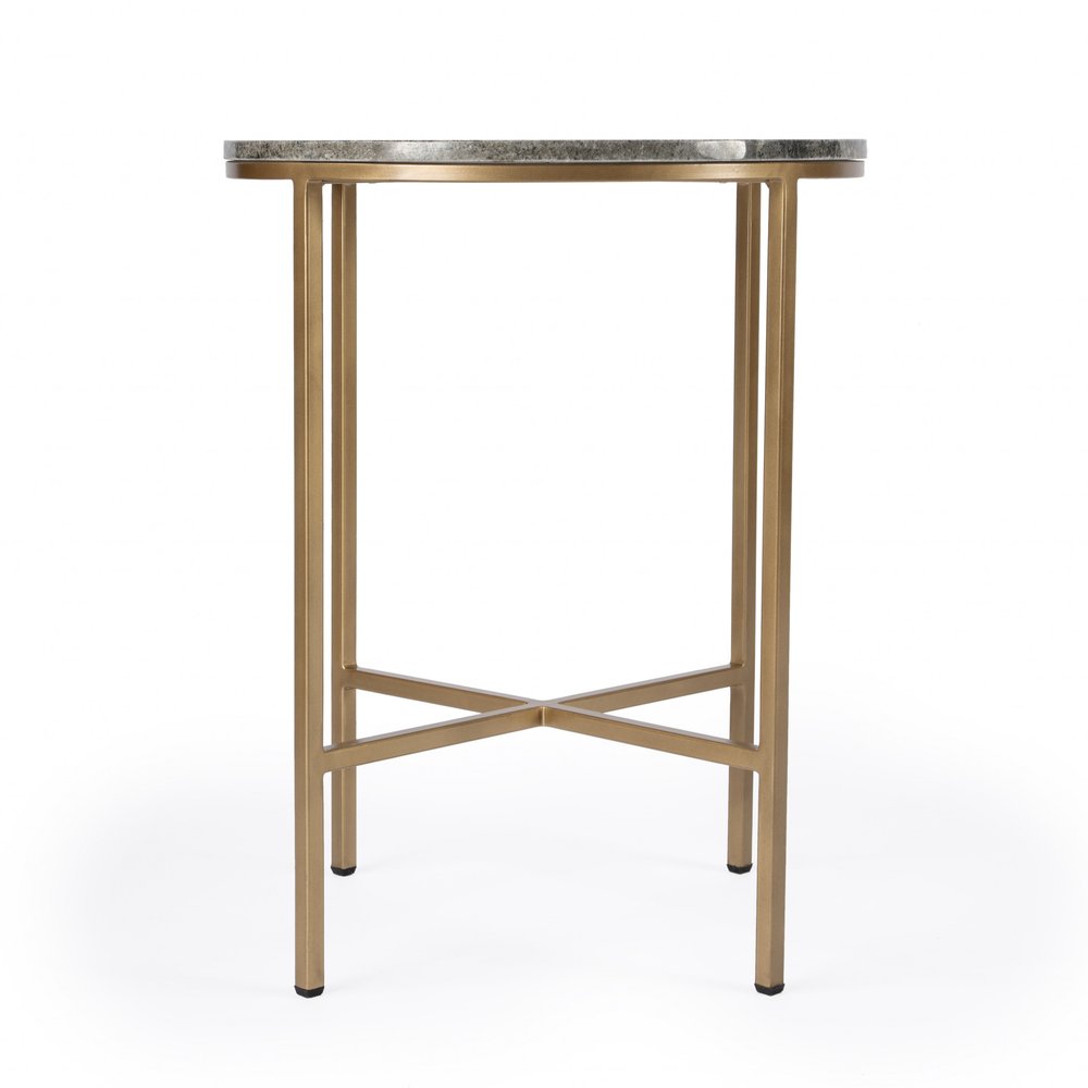 Brass and Gray Marble Round End Table - 23-inch