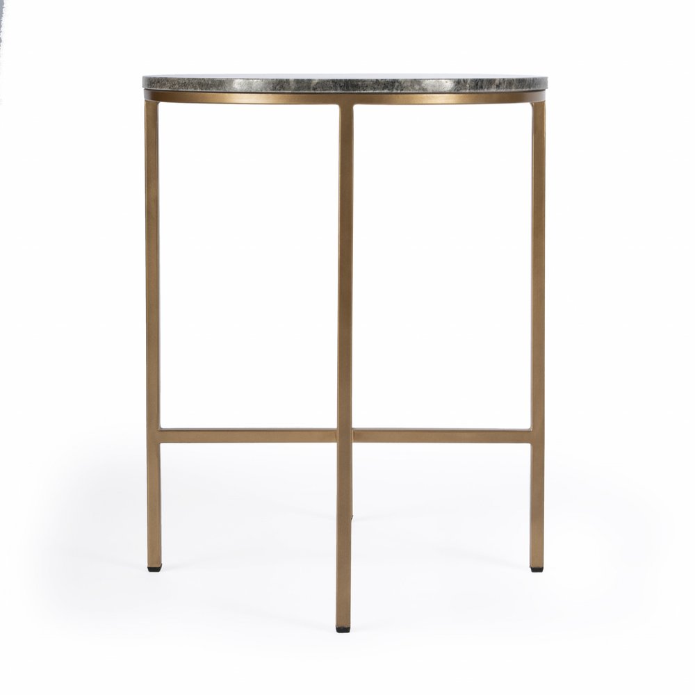 Brass and Gray Marble Round End Table - 23-inch