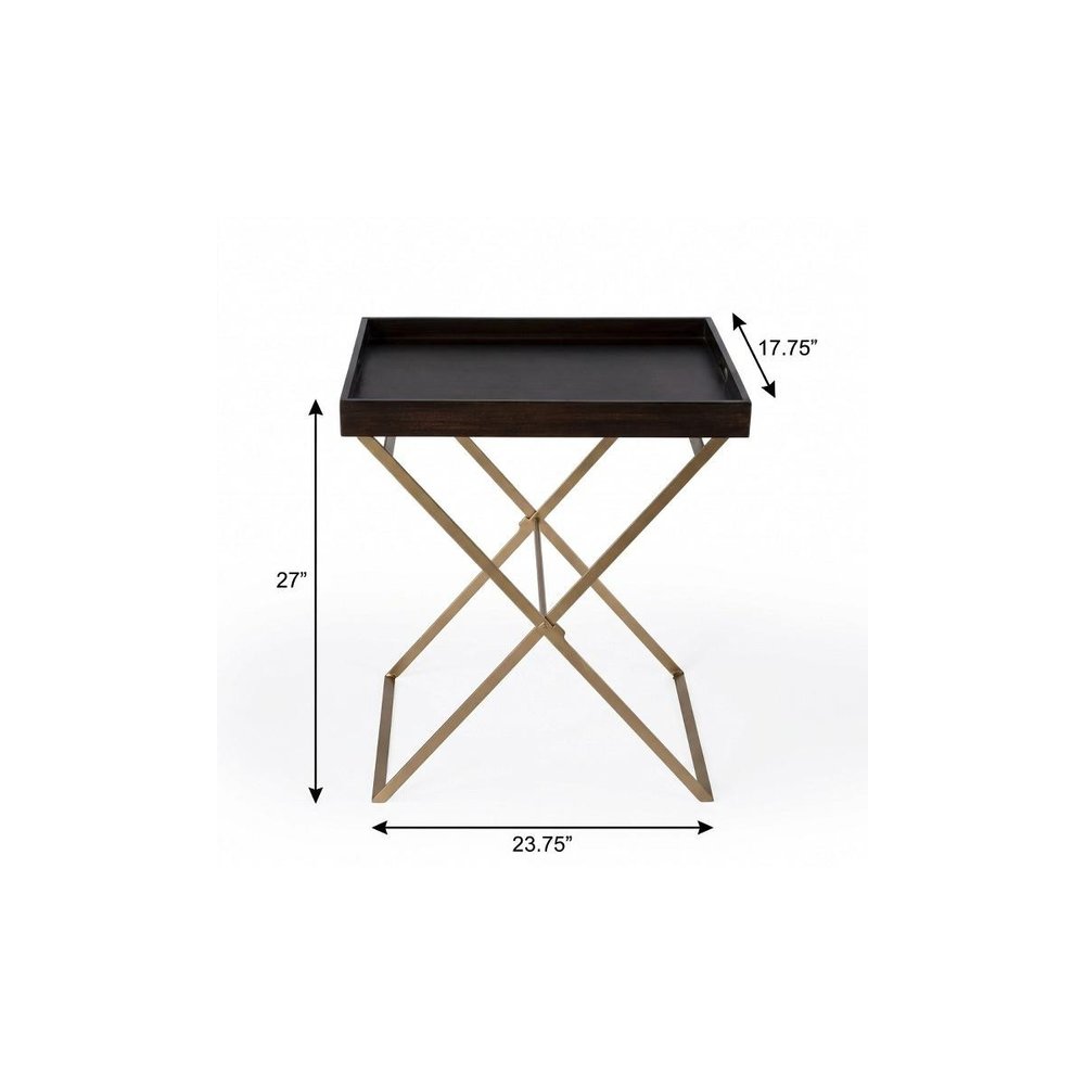 Gold and Walnut Solid Wood Rectangular End Table - 27-inch