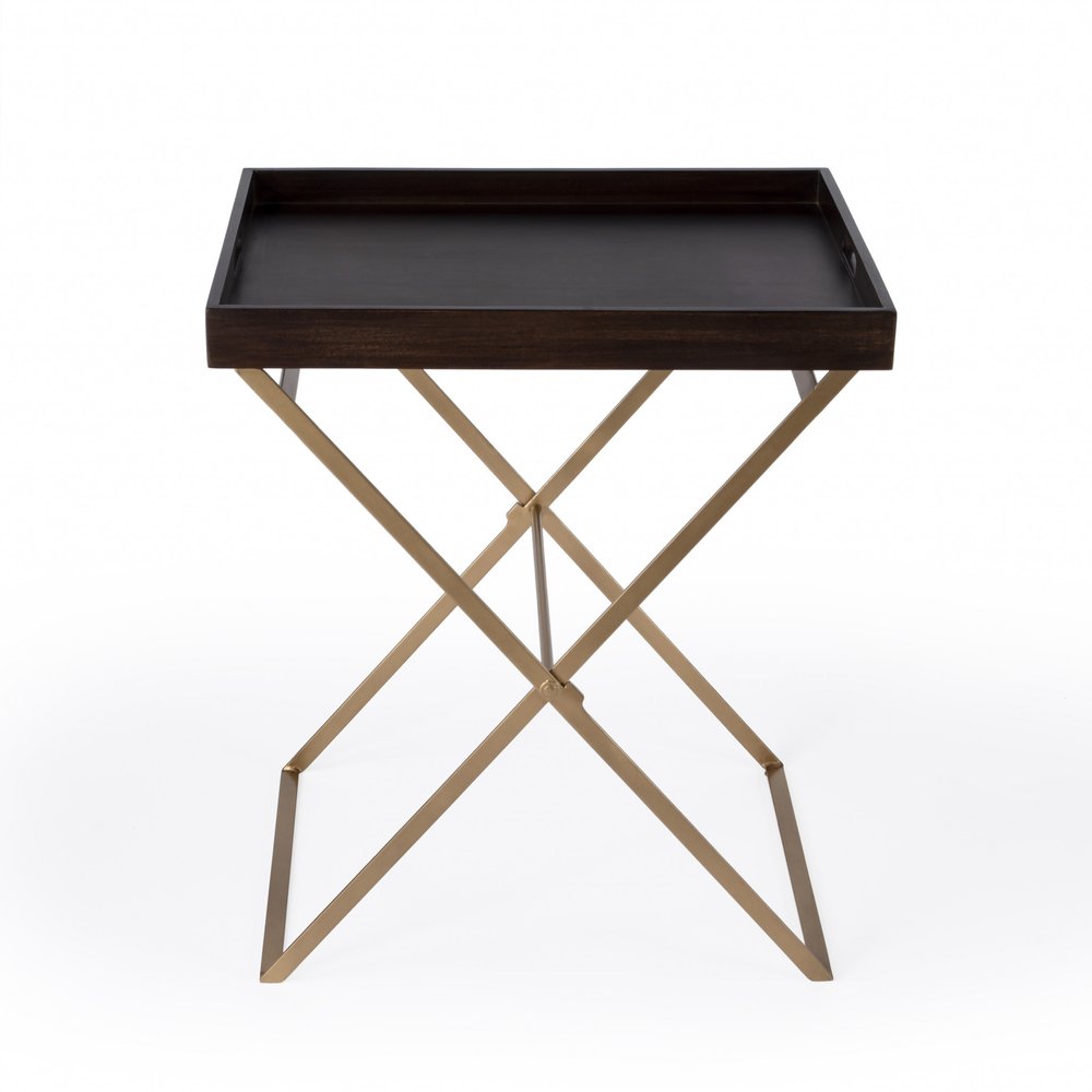 Gold and Walnut Solid Wood Rectangular End Table - 27-inch