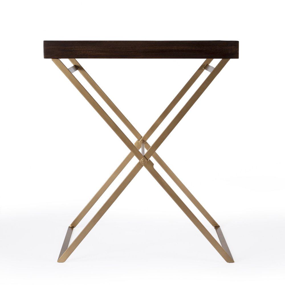 Gold and Walnut Solid Wood Rectangular End Table - 27-inch