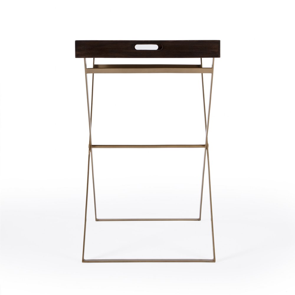 Gold and Walnut Solid Wood Rectangular End Table - 27-inch