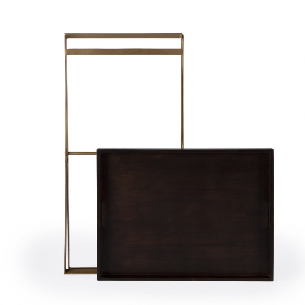 Gold and Walnut Solid Wood Rectangular End Table - 27-inch