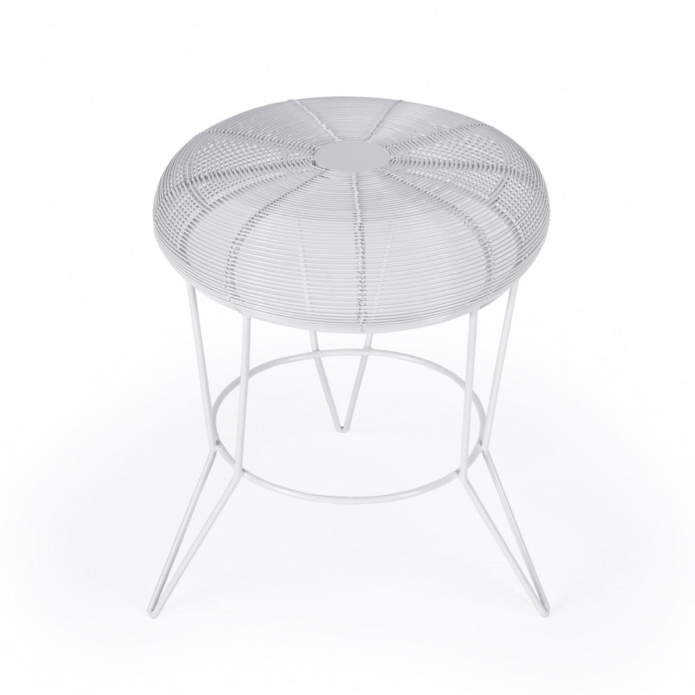 White Wire Round Top End Table - 18-inch