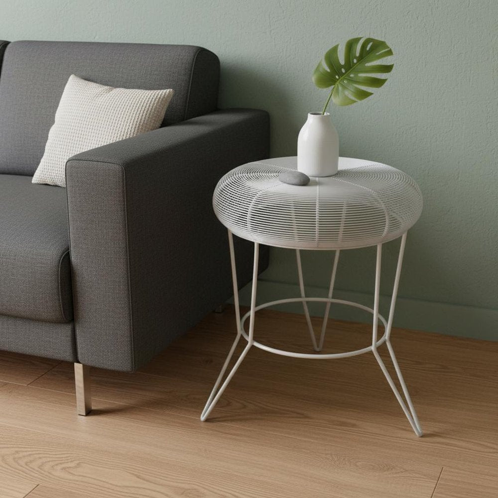 White Wire Round Top End Table - 18-inch