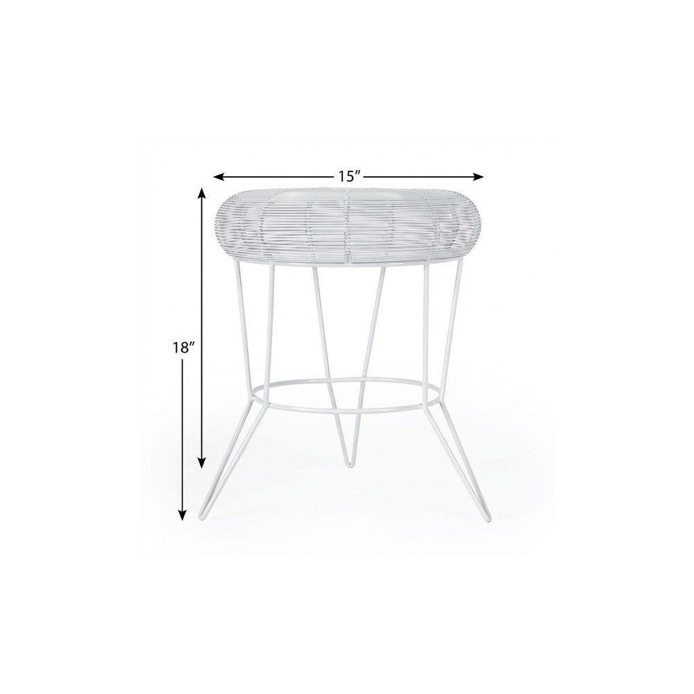 White Wire Round Top End Table - 18-inch