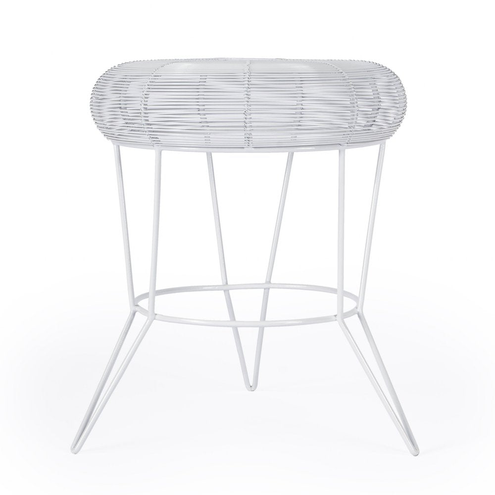 White Wire Round Top End Table - 18-inch