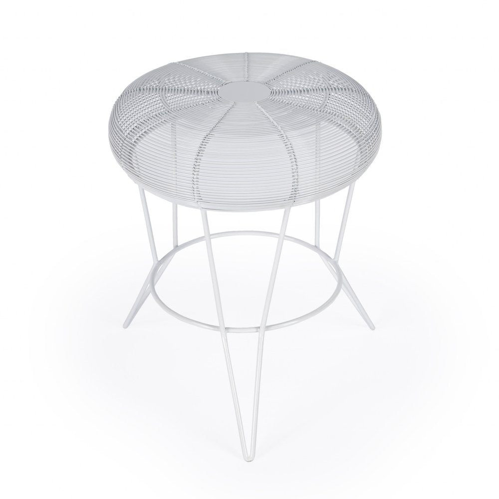 White Wire Round Top End Table - 18-inch