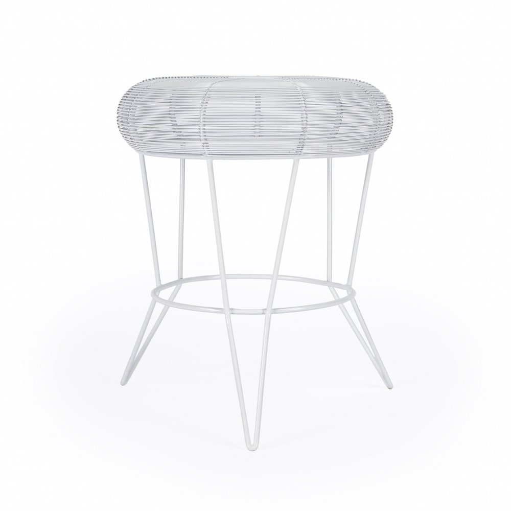 White Wire Round Top End Table - 18-inch