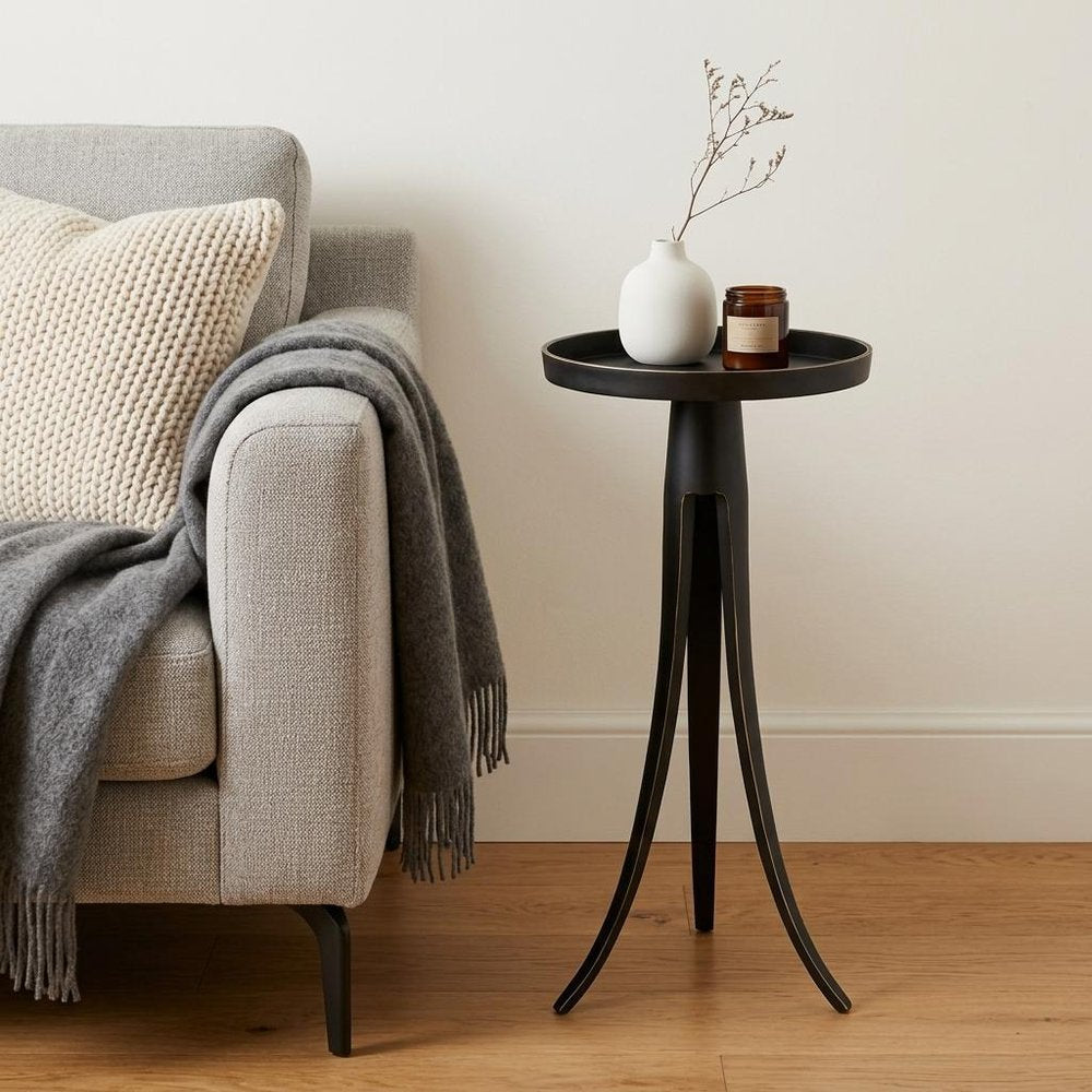 Black Distressed Aluminum Round End Table - 24-inch