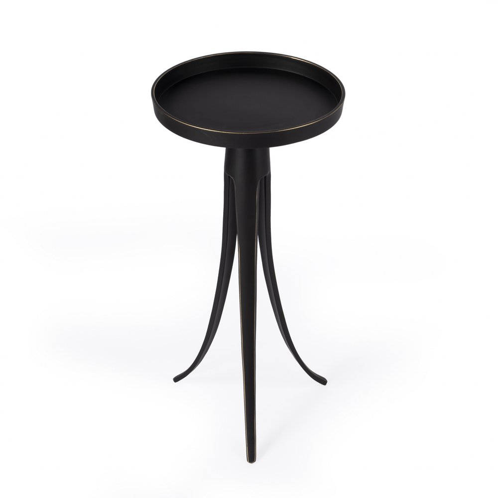 Black Distressed Aluminum Round End Table - 24-inch