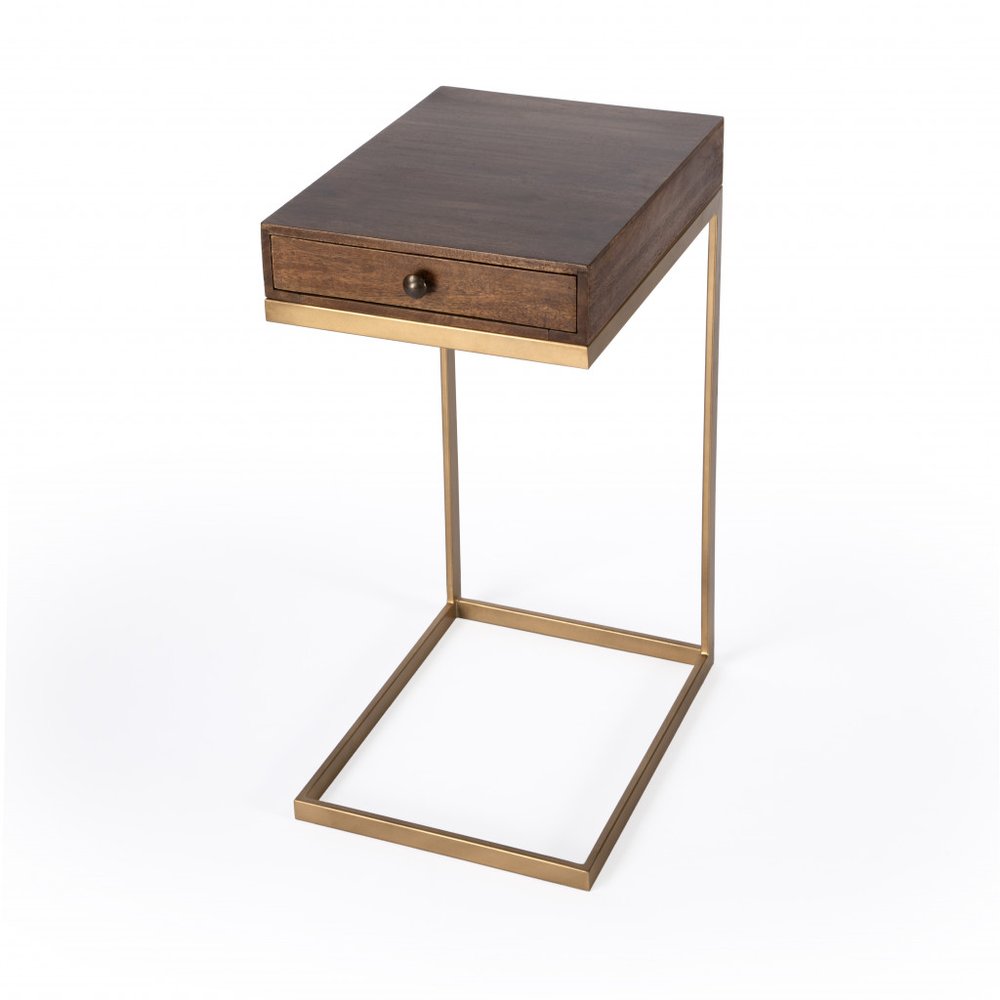 Natural Brown Solid and Manufactured Wood Square End Table with Drawer