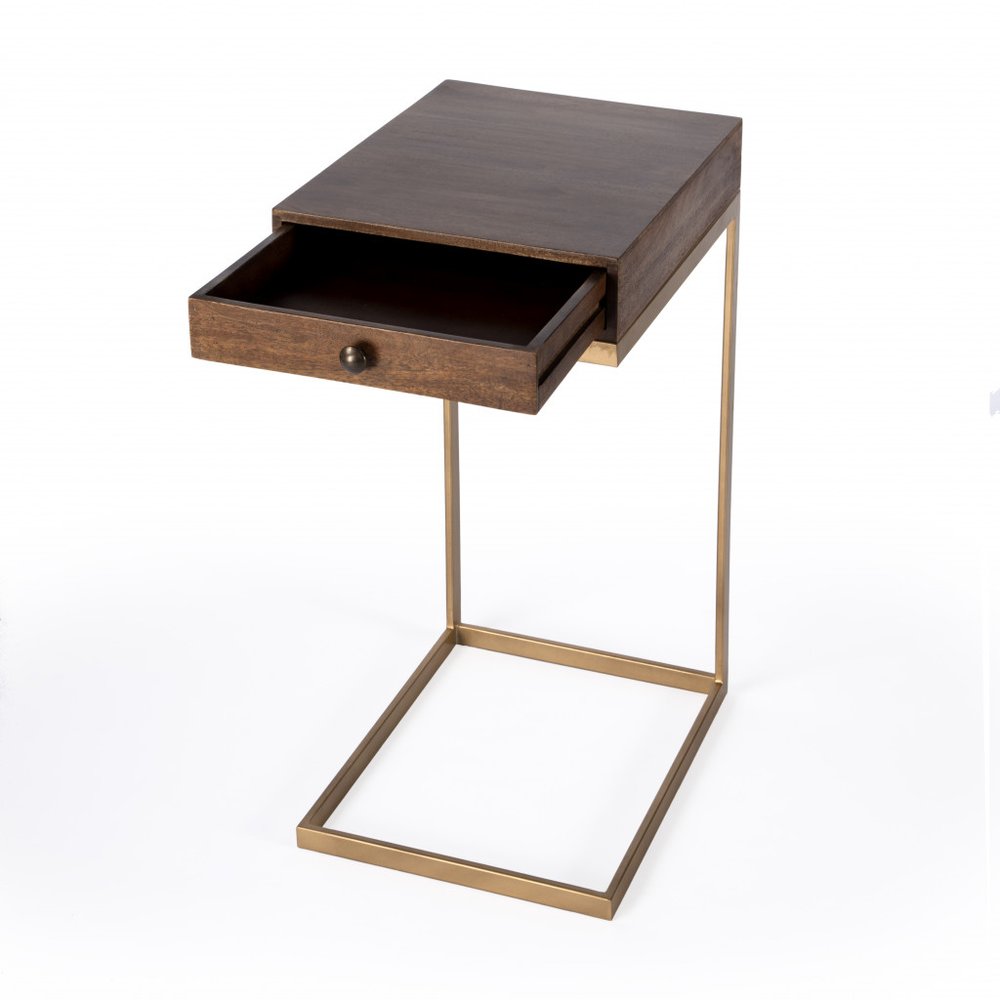 Natural Brown Solid and Manufactured Wood Square End Table with Drawer