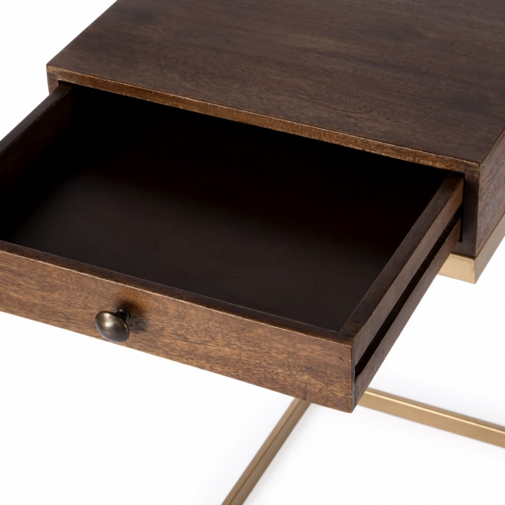 Natural Brown Solid and Manufactured Wood Square End Table with Drawer