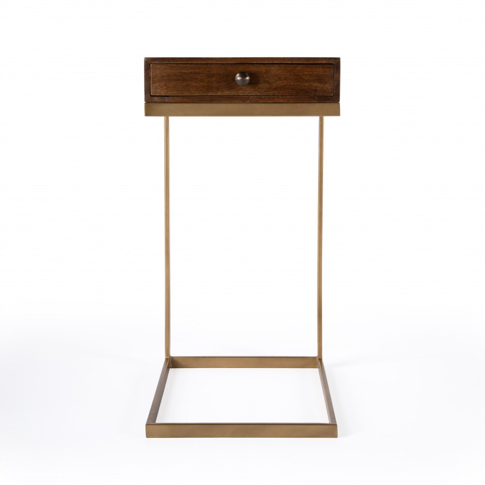 Natural Brown Solid and Manufactured Wood Square End Table with Drawer