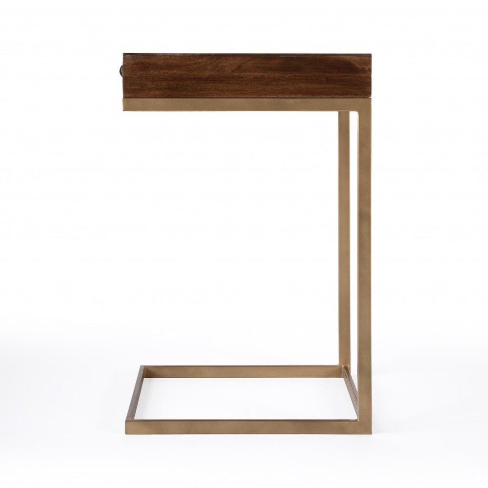 Natural Brown Solid and Manufactured Wood Square End Table with Drawer