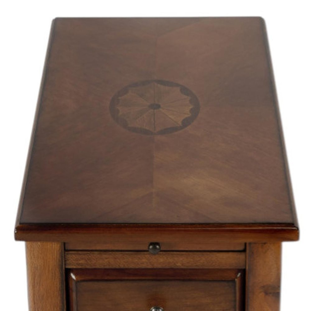 Brown Solid and Manufactured Wood Rectangular End Table with Drawer