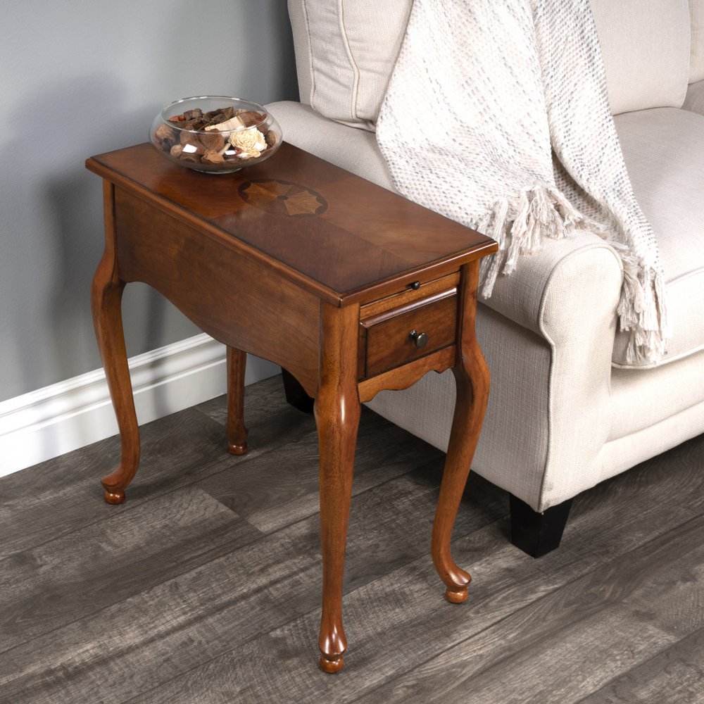 Brown Solid and Manufactured Wood Rectangular End Table with Drawer