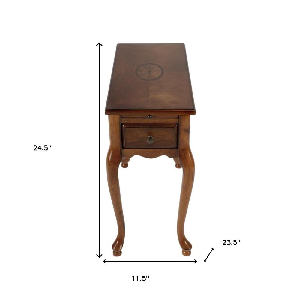 Brown Solid and Manufactured Wood Rectangular End Table with Drawer
