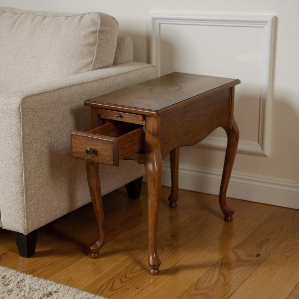 Brown Solid and Manufactured Wood Rectangular End Table with Drawer