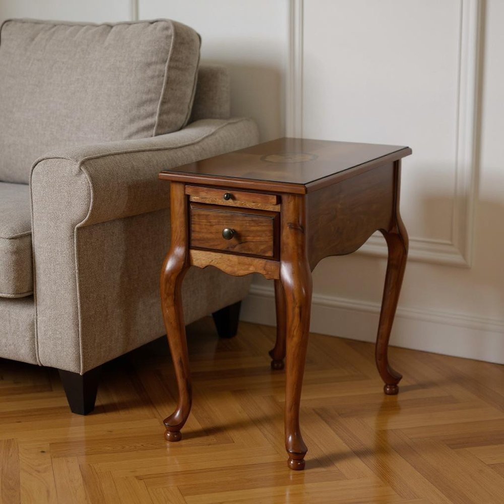 Brown Solid and Manufactured Wood Rectangular End Table with Drawer