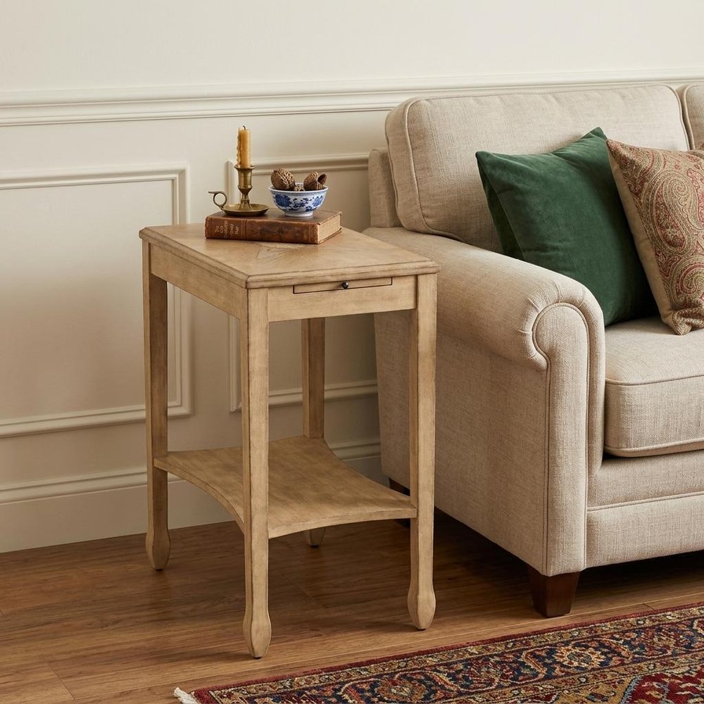 Beige Manufactured Wood Rectangular End Table with Shelf - 25-inch