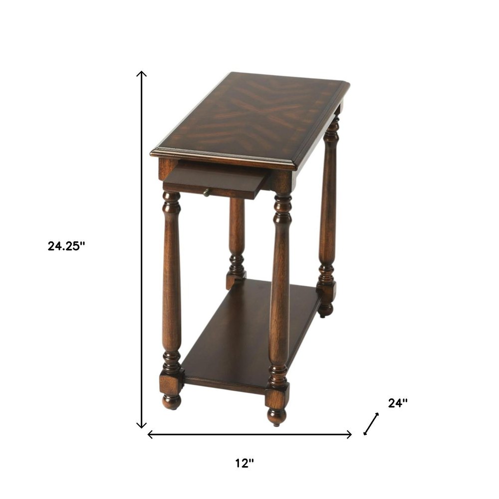 Wood Brown End Table with Shelf - 24-inch