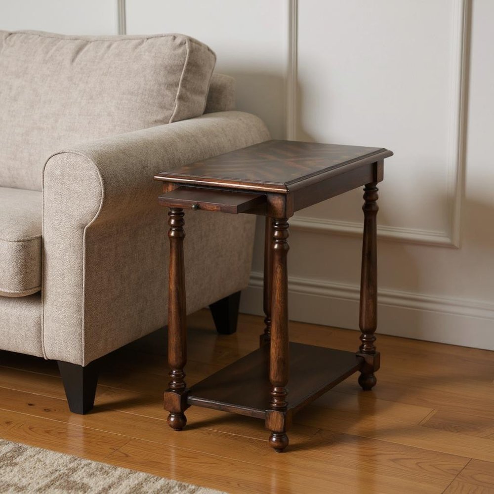 Wood Brown End Table with Shelf - 24-inch