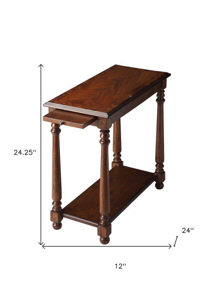 Wood Brown End Table with Shelf - 24-inch