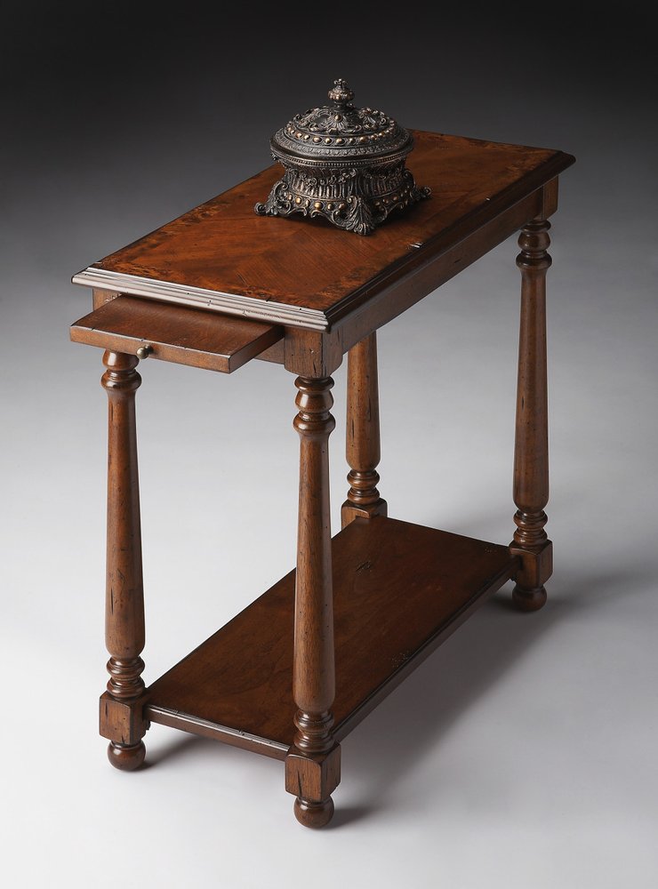 Wood Brown End Table with Shelf - 24-inch