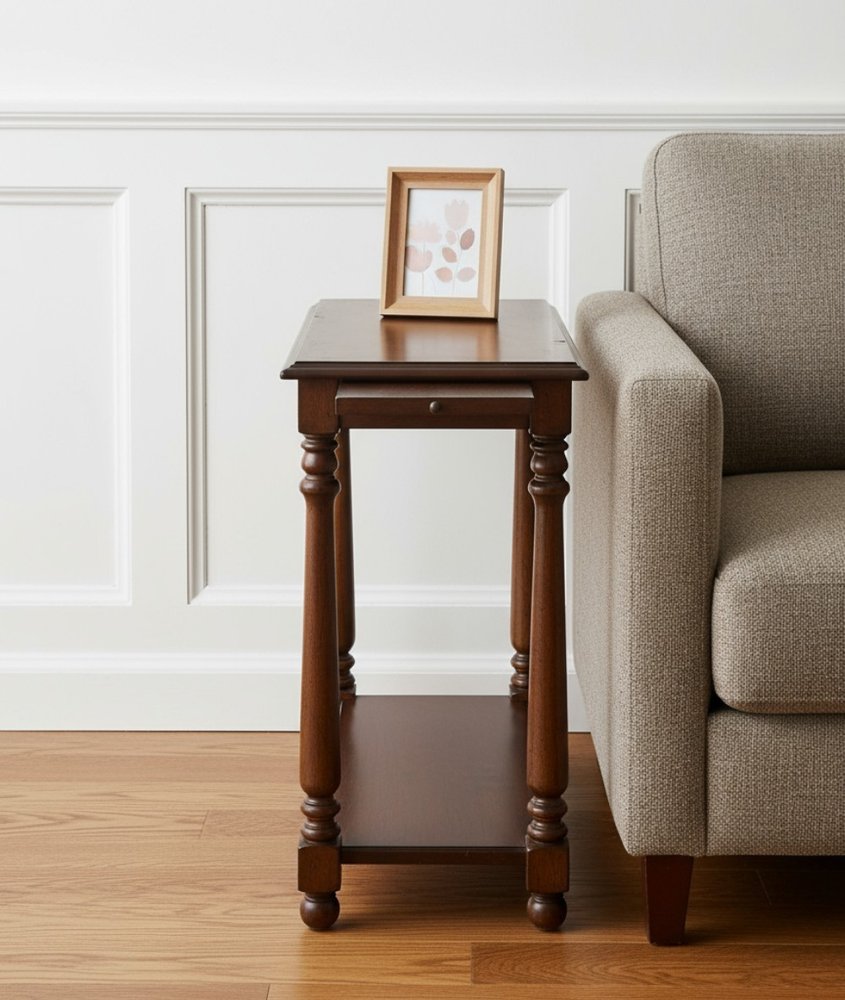 Wood Brown End Table with Shelf - 24-inch